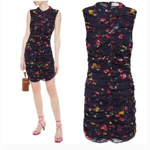 NICHOLAS Ruched Gathered Floral Print 100% Silk Mini Dress Sz 6